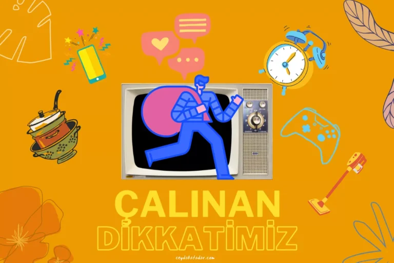 çalınan dikkat, sosyal medya ve bildirimleri anlatan temsili bir hırsızın ekrandan çıktığı bir grafik tasarım