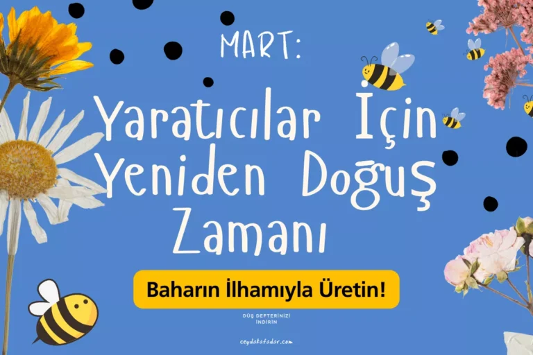 mavi zemin üzerinde kuru çiçekler ve arılar ile süslenmiş başlık yazısı.